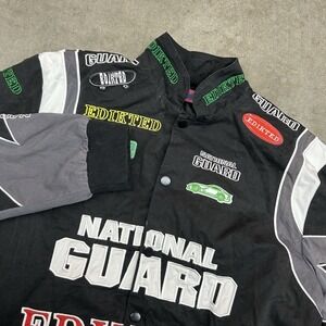 Edikted Racing Jacket National Guard Graphic Snap Up Streetwear Mens Medium